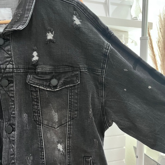 Profound Aesthetic Distressed Tattooed Style Button Up Denim Jacket - Ash - Picture 4 of 8